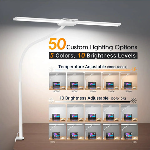 LED Clamp Desk Lamp With Gooseneck, Eye Care Desk Light For Home Office, Remote Control, showing color temperature settings.