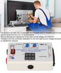 Technician using LED Backlight Tester for TV Screens and LCD Panels Auto Adjustable 20 to 330V DC in a repair setup