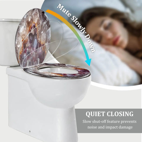 Toilet Seat Elongated Quiet Close for Bathroom Use with slow close feature, unique design, and fits most standard toilets.