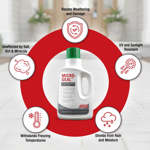 Micro-Seal Surface Sealer For Water And Weather Damage On Porous Wood And Masonry, Silane Siloxane Water Repellent With A Natural Finish, Weatherproof No Brainer To Use For Concrete Brick Stucco And More, Yields 5 Gallons