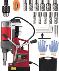 Magnetic Drill Press With Beefy Power, 820 RPM, 1.57 Inch Boring Diameter, 13000N Magnetic Base with twist drill adapter and accessories