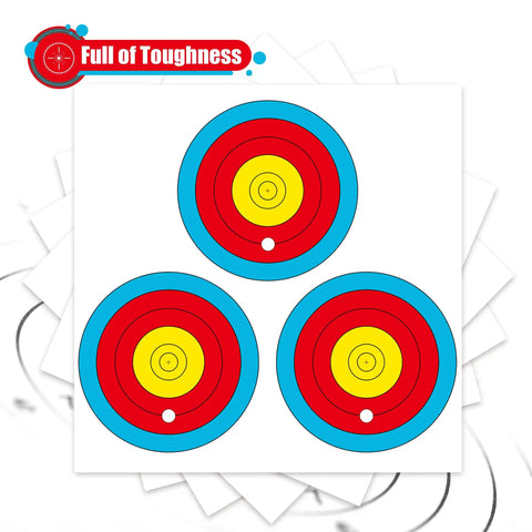 3 Spot Archery Target Paper Set With Pins, New LAS Version, featuring bright concentric rings, ideal for backyard practice and training.