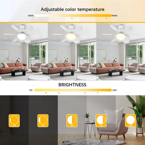 20 Inch Socket Ceiling Fan With Remote 40W LED Light E26 E27 Screw In Dimmable 1200 Lumens installed in living room