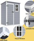 5x3 Ft Outdoor Storage Shed With Floor All Weather Resin Construction featuring lockable door, window, stable base, and smooth corner