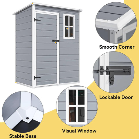 5x3 Ft Outdoor Storage Shed With Floor All Weather Resin Construction featuring lockable door, window, stable base, and smooth corner