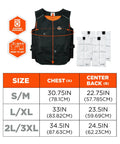 Cooling Vest With Four Ice Packs, Lightweight Workwear Cooling System, Size L/XL chart and features, Chill Its 6260 black view