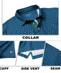 Mens Golf Polo Shirt Short Sleeve Dry Fit Moisture Wicking Performance Print With Breathable Four Way Stretch Collared Top details