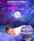 Baby sleeping with Dinosaur Eggs Galaxy Star Projector With Bluetooth Nebula LED Night Light creating starry sky effect