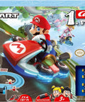 Box of Mario Kart Themed Slot Car Race Track With Spinner Action Includes Two Cars Mario And Yoshi Battery Powered Beginner Racing Set For Young Racers 3 And Up Realistic Electronically Regulated Speed For Safe Fun Race Time.
