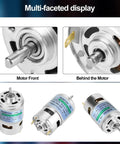 Multi-faceted display of 12V 775 DC Motor With High Torque Up To 20,000 RPM Dual Ball Bearing Built In Cooling Fan, front and back view.