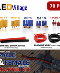 70-Piece RC Connector Kit With T Plug XT60 XT90 EC3 EC5 Male And Female Adapters, 14 AWG Silicone Wire And Heat Shrink Tubing Display