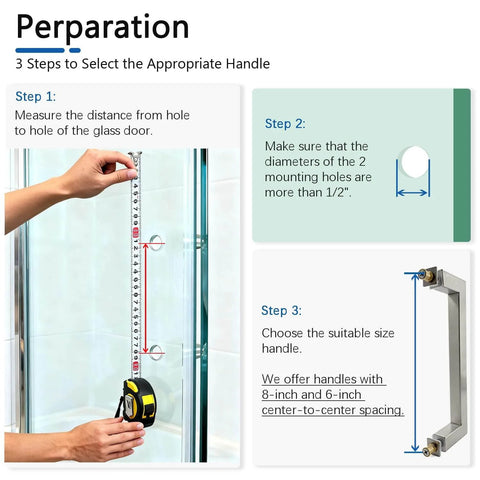 Guide for selecting Back-To-Back Replacement Handles, 6 Inch Square Shower Door Pulls, Chrome Finish, 304 Stainless Steel