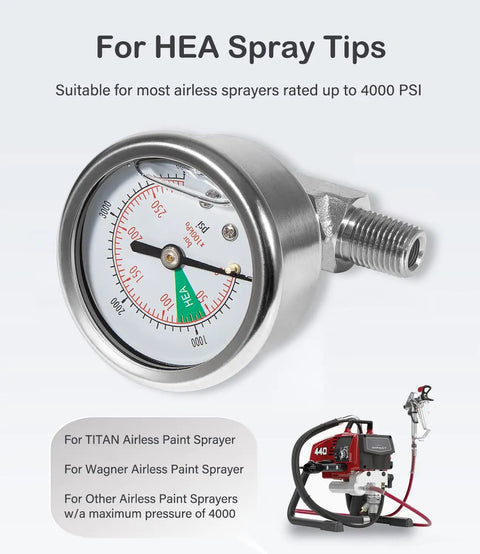 Airless Spray Pressure Gauge Kit 0 To 4000 PSI with Pro Grade Stainless Steel Liquid Filled Gauge for HEA Sprayers