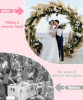 Couple kissing under Metal Arch Backdrop Stand 8 Ft Wide 7 Ft High for weddings adorned with flowers, romantic ceremony decor
