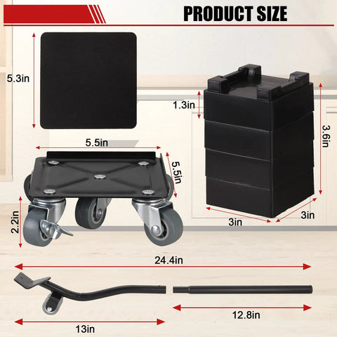 FLKQC Heavy Duty Furniture Movers Sliders Set With Lift Tool And Non Slip Pads For Moving Couches And Appliances Easy Glide Pads dimensions chart.