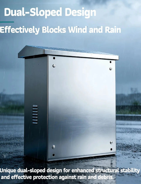 Heavy Duty Stainless Steel EV Charger Cover And Outdoor Wall Enclosure with dual-sloped design for rain protection.