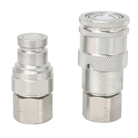 2 Pcs Heavy Duty Hydraulic Quick Coupler Set 3 8 In Npt Flat Face Fittings With Zip Caps For High Pressure Excavator Construction, carbon steel