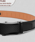 Mens Ratchet Belt Leather Adjustable Slide Belt For Dress Casual Wear 1.38 Inch Width With 32 Notches And Quarter Inch Micro Adjustments Cut To Fit Buckle From 32 To 38 Inch Waist Great Gift with black buckle and no holes visible