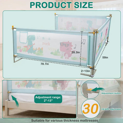 Bed Rail For Toddlers And Kids Twin To Cal King Mattresses With Swing Down Guard Blue Dinosaur 3 Sides For Cal King