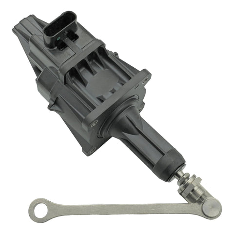 Turbo wastegate actuator for BMW 2.0L engines; black plastic housing with metal linkage and rod