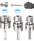 3 Piece PVC Pipe Threader Tool Kit for 1 2 3 4 And 1 Inch Plastic Pipes Heavy Duty Alloy Construction with dies and accessories.