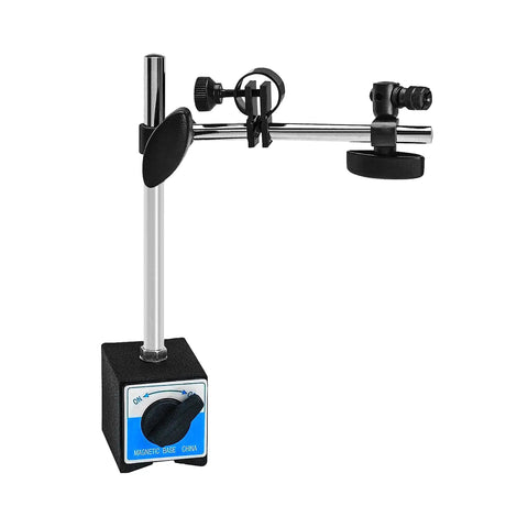 Magnetic Base Stand With Fine Adjustment For 3/8 Inch Digital Dial Test Indicator Gauge, Heavy Duty Steel Construction, Rock Solid Magnetic Clamp, 132 Lb Max Pull, 60 Kg, Rugged Adjustable Holder For Workshop Calibration