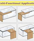 Multi-functional application of Smooth Operator 360 Degree Rotating Table Slide Track showing sliding wood extension on a marble table.