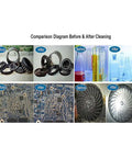 Comparison of clean and dirty parts before and after using Pro Grade Slick Wash Industrial Ultrasonic Cleaner With Smart Digital Timer Quick Heat Module And Rust Proof Stainless Basin For Effortless Auto Parts Degreasing And Hardcore Hardware Detailing Runs.