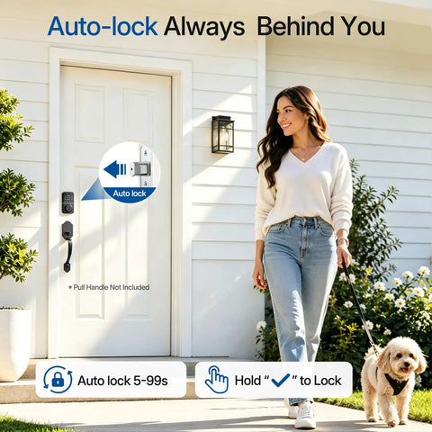 Hassle Free Smart Keyless Deadbolt With Touch Screen Fingerprint Reader And Mobile App Access Rock Solid Front Door Lock setup in use.