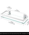 Diagram showing Floating Glass Shelves For Bathroom, 14 Inch Tempered Glass With Aluminum Brackets dimensions.