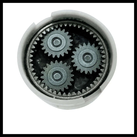 Close-up of a metal gear train used in the Badass 18V Cordless Drill And Screwdriver Kit Sporting 44Nm Torque.