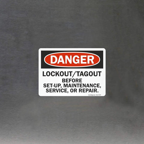 Danger Lockout Tagout Before Setup And Service Label 5 By 7 Inch Laminated Vinyl Weatherproof Mar Resistant And Easy To Clean Job Site Ready Industrial Safety Sticker For Lockout Procedures And Compliance