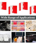 Clear Self Adhesive Acrylic Hinge Set 20 Pieces 35x25mm Peel And Stick shown with various applications like storage and crafts.