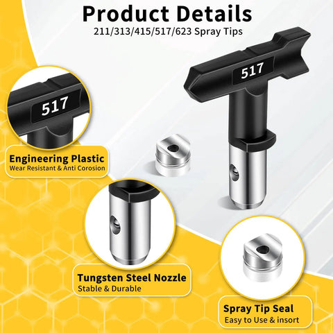 Close-up of Heavy Duty 3600 Psi Airless Primer Paint Spray Gun tips made from engineering plastic and tungsten steel.