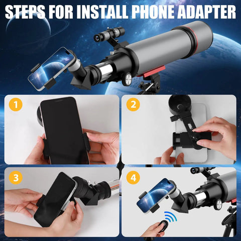 Installation steps for phone adapter on 90mm Aperture Refractor Telescope For Beginners With 600mm Focal Length Portable Astronomy Kit