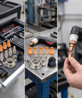 Tough As Nails 12 Piece Plasma Torch Parts Kit with copper nozzles and electrodes on a workbench.