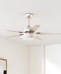 48 Inch LED Ceiling Fan With Lights And Remote Control, Modern Indoor Outdoor Ceiling Fan, Silver Finish, Five Blades