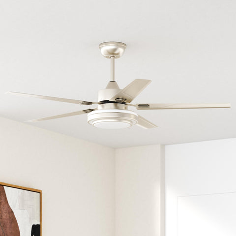 48 Inch LED Ceiling Fan With Lights And Remote Control, Modern Indoor Outdoor Ceiling Fan, Silver Finish, Five Blades