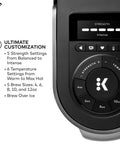 Smart No Fuss Coffee Maker With BrewID And MultiStream Technology control panel, showing strength and temperature settings.