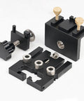 Rock Solid Precision 3 In 1 Doweling Jig Drill Guide For Reliable Furniture Assembly Heavy Duty Aluminum And Brass Woodworking Aid Fits 15 Millimeter Side Hole Zero Fuss parts layout showing adjustable fixtures and clamps.
