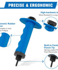 Pro Grade 13 Size Hollow Punch Kit with ergonomic rubber handle and built-in center punch tip for leather rubber plastic and gasket use