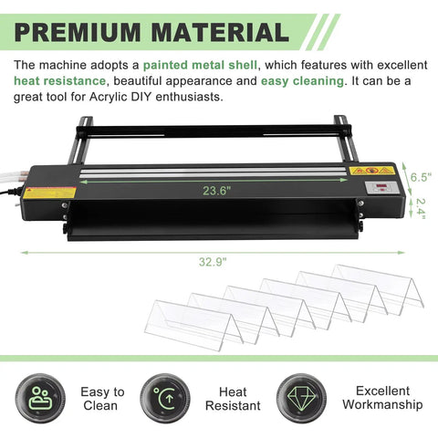 Beefy 24 Inch Acrylic Bender With Digital Temperature Display And Spare Heating Wire, Adjustable Length And Angle Plastic Bending Machine, 110V Black For DIY Sign Making, Craft Projects, And Custom Acrylic Creations showing dimensions and metal shell