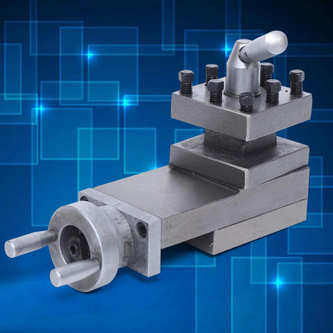 Industrial swing lathe tool post slide, metal, 180mm long, with adjustment knob and mounting bolts