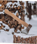 Beefy Beech Wood Axe Handle Replacement 10 Piece With Stainless Steel Wedges for Gardening and Firewood Splitting outdoors in snow