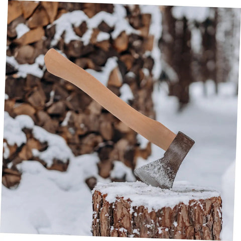 Beefy Beech Wood Axe Handle Replacement 10 Piece With Stainless Steel Wedges for Gardening and Firewood Splitting outdoors in snow