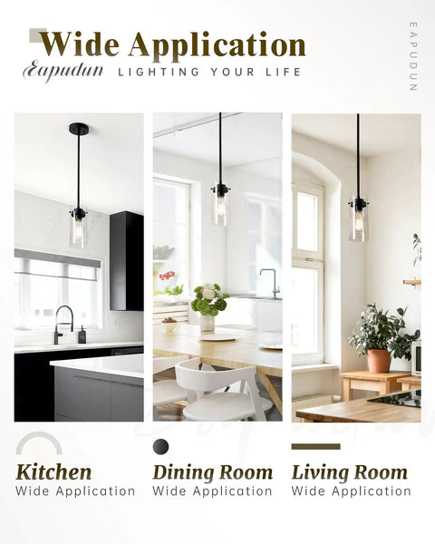 Industrial Pendant Light Fixture With Clear Glass Shade, Vintage Hanging Lighting in kitchen, dining room, and living room