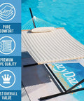 Two Person Double Quilted Fabric Hammock With Spreader Bar And Detachable Pillow For Outdoor Patio Backyard Poolside