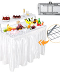 Two Tier Folding Ice Cooler Table With Skirt And Grid Rack Drain Hose Portable Party Table For Patio, Picnic, Camping And Wedding Use Keeps Drinks Cold And Food Fresh White with fruit and drinks on ice