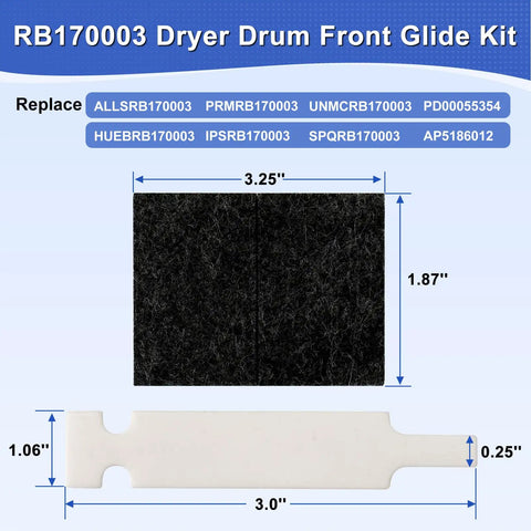 RB170003 dryer drum front glide kit dimensions for Upgraded Dryer Rebuild Kit For 1992 And Later SM Series Includes RB170002 Roller Kit D516792 Idle Pulley D511255P Drum Belt And RB170003 Drum Front Glide Kit For Easy DIY Home Dryer Repair