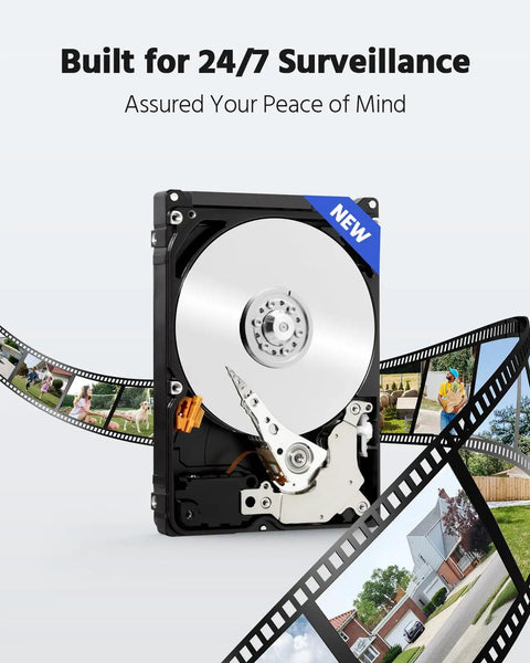 1TB HDD for 8 Channel AI Motion Detection Wired Security System With H265 Plus 3K Lite, images of surveillance in filmstrip style
